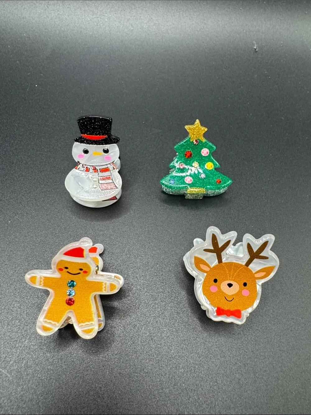 Christmas Resin hair clips Snowman, Tree, Gingerbread & Reindeer set of 4